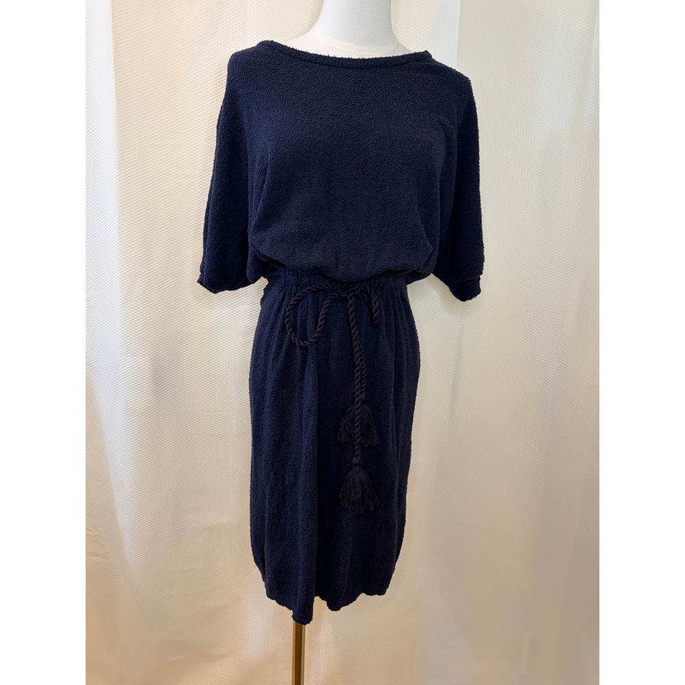 A.P.C. Navy Blue Silk Blend Tassel Rope Waist Knit Dress Womens S Excellent